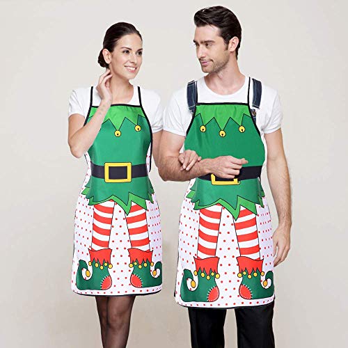 Lvydec Christmas Funny Elf Apron, Cute Kitchen Chef Bib BBQ Cooking Aprons for Adult, Holiday Kitchen Apron Funny Creative Apron Dress Christmas - Image 3