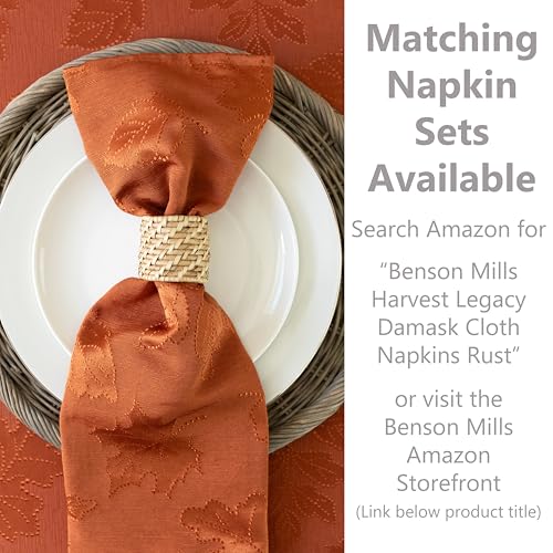 Benson Mills Harvest Legacy Damask Fabric Table Cloth Fall, Harvest, and Thanksgiving Tablecloth (Rust/Burnt Orange, 60" x 120" Rectangular) - Image 2