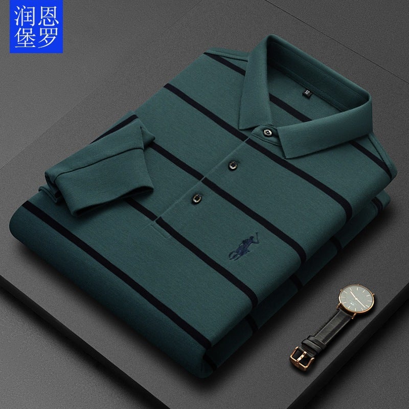 Runenboro autumn and winter lapel men's long sleeve T-shirt striped positioning men's T-shirt base shirt top spot wholesale - Image 3