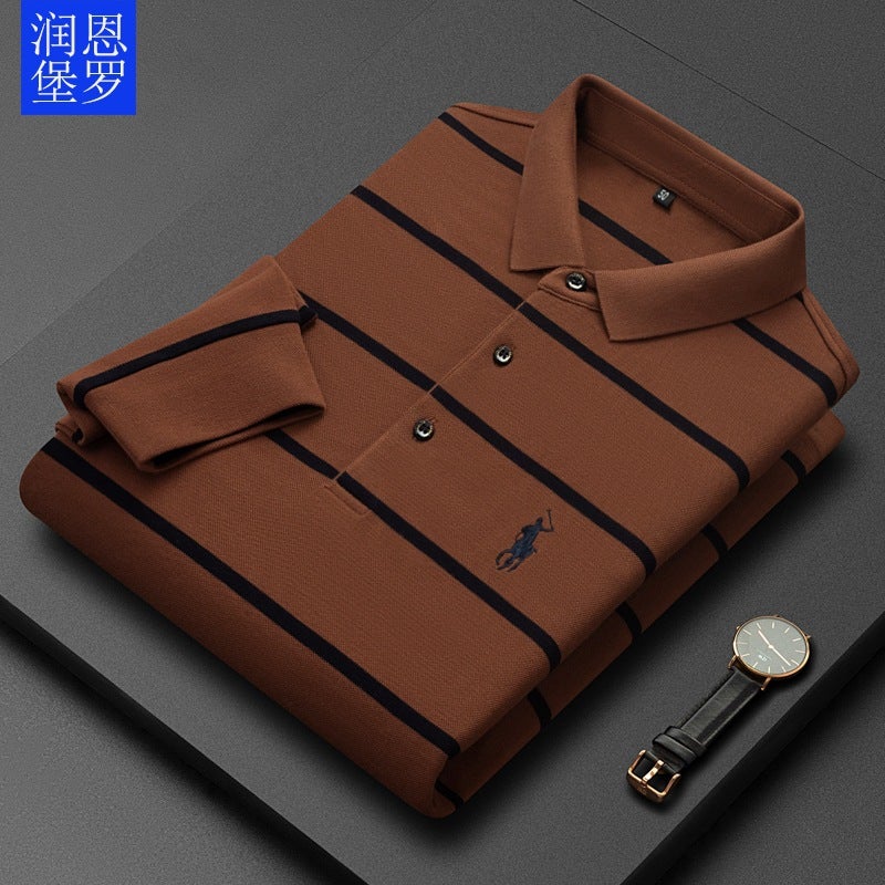 Runenboro autumn and winter lapel men's long sleeve T-shirt striped positioning men's T-shirt base shirt top spot wholesale - Image 4