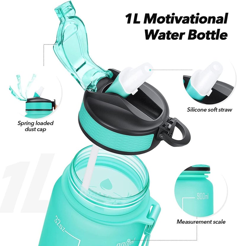 HILY Original Tritan Motivational Water Bottle with Straw(Green) - Image 4