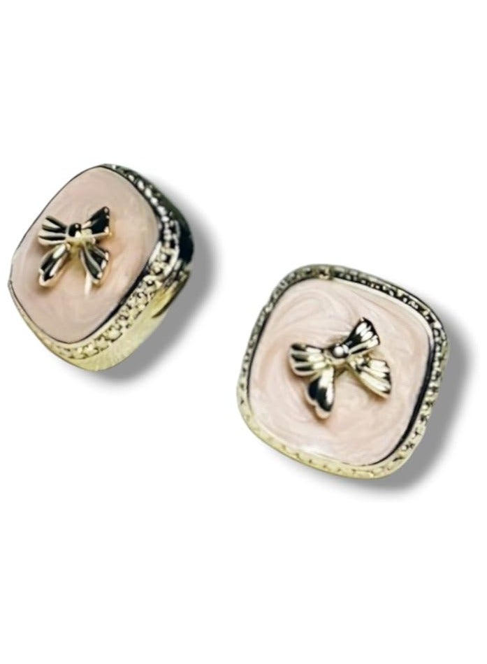 بونكا أقراط بونكا الأنيقة للفتيات والنساء تستحقها كل امرأة  حلق مربع أنيق برسمة فيونكة - Image 1