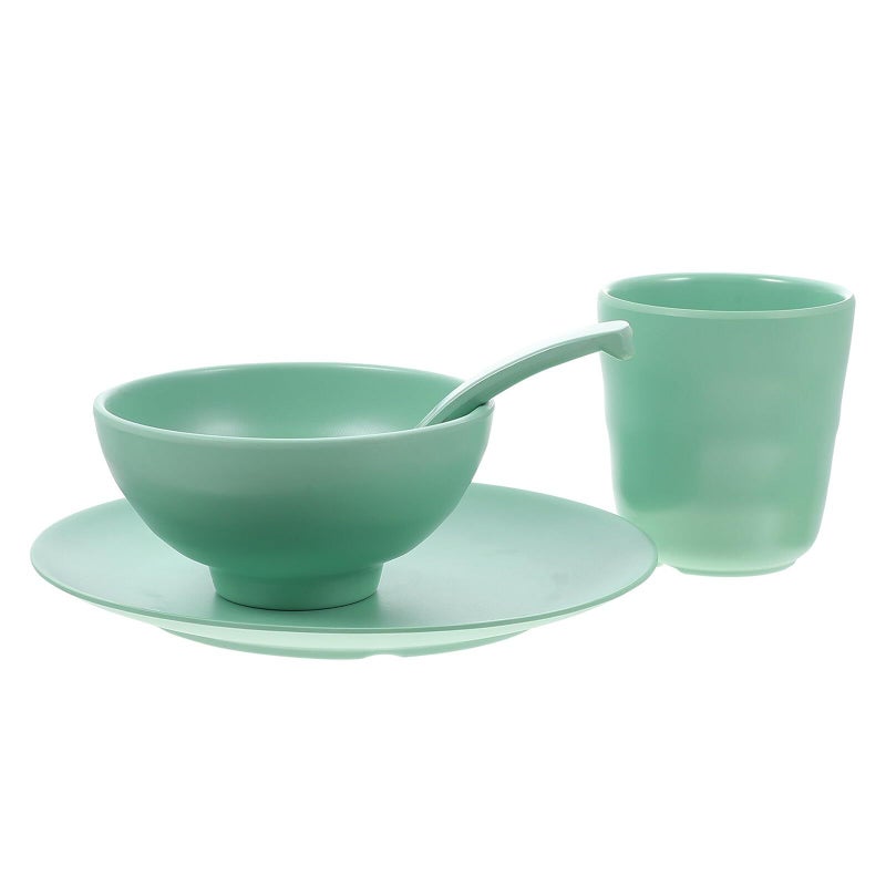 Unbreakable Melamine Rice Bowl And Plate Set 4Pcs Matte Deep Green For Home Dining - Image 2