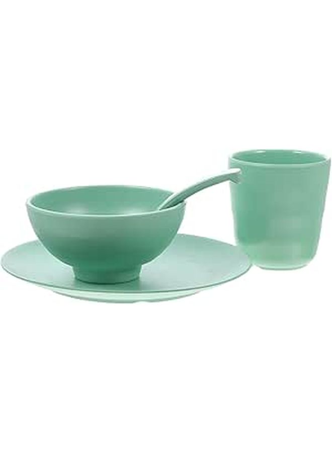 Unbreakable Melamine Rice Bowl And Plate Set 4Pcs Matte Deep Green For Home Dining - Image 1