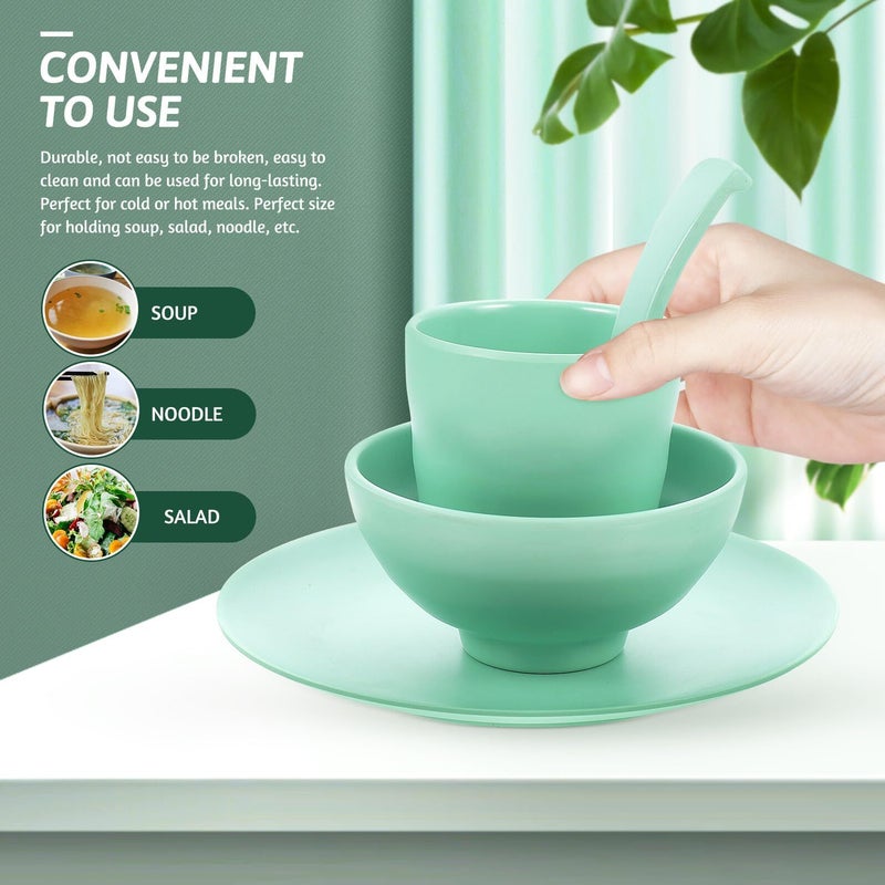 Unbreakable Melamine Rice Bowl And Plate Set 4Pcs Matte Deep Green For Home Dining - Image 4