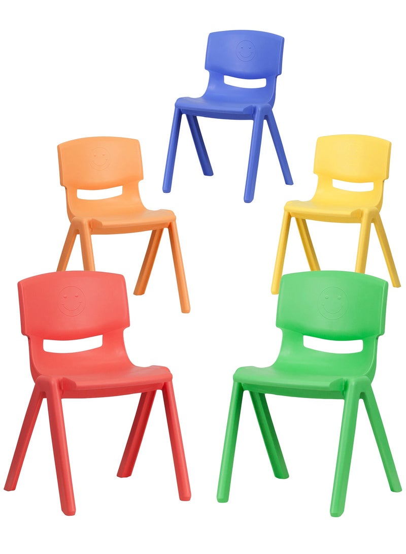 Funz 5 Pieces Funz Stackable Plastic Kids Learning Chairs, 40 X 32 X 52cm, The Perfect Chair for Playrooms, Schools, Daycares and Home, Multi color  - Image 1