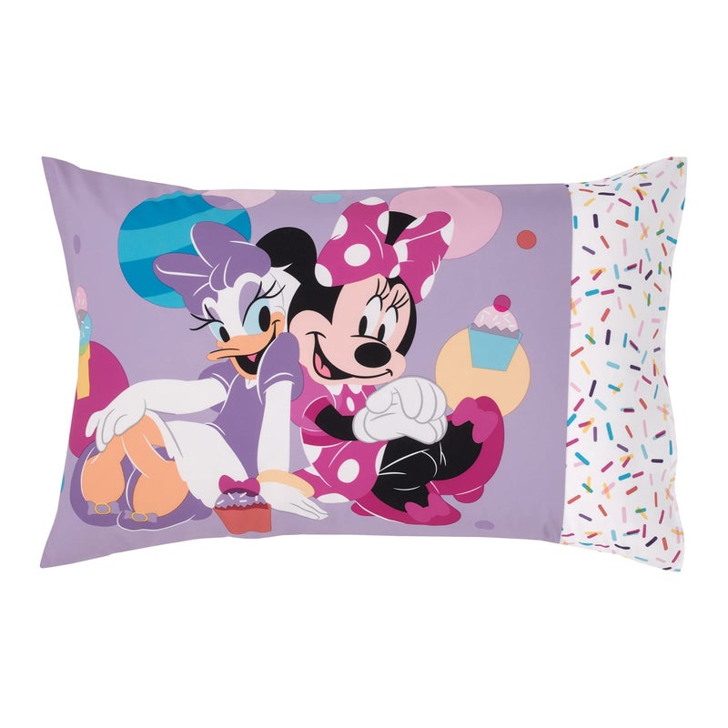 NoJo Disney Minnie Mouse Let's Party Pink, Lavender, and White Balloons, Cupcakes, and Confetti 2 Piece Toddler Sheet Set - Fitted Bottom Sheet and Reversible Pillowcase - Image 3