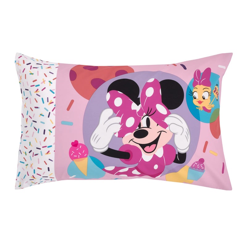 NoJo Disney Minnie Mouse Let's Party Pink, Lavender, and White Balloons, Cupcakes, and Confetti 2 Piece Toddler Sheet Set - Fitted Bottom Sheet and Reversible Pillowcase - Image 4