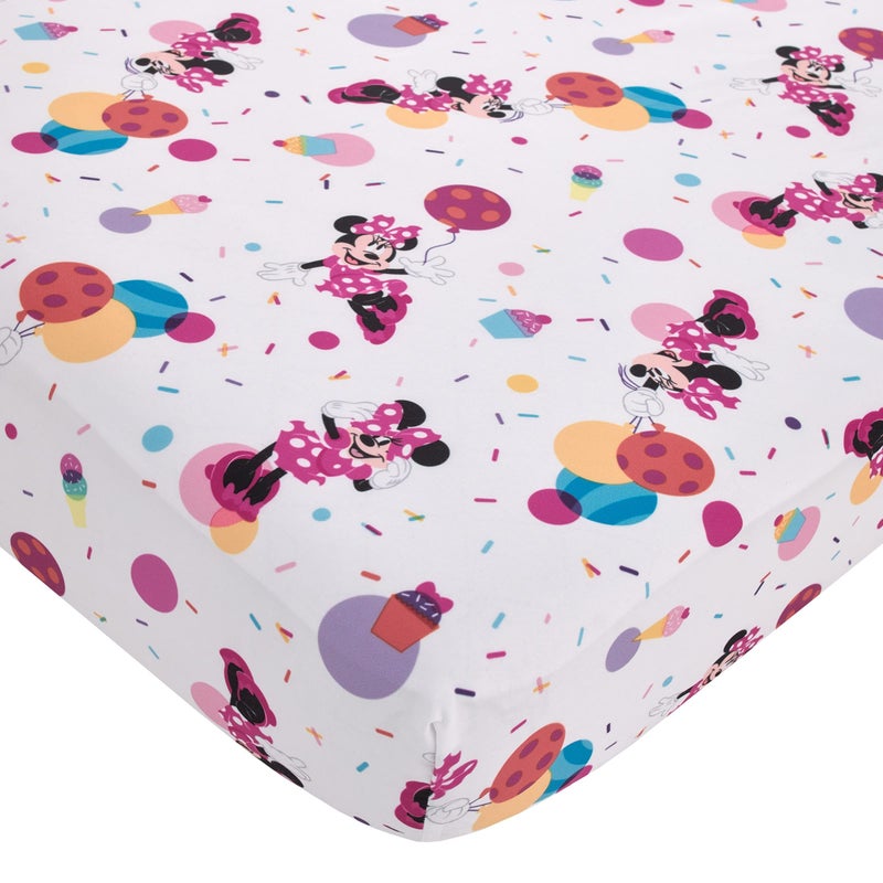 NoJo Disney Minnie Mouse Let's Party Pink, Lavender, and White Balloons, Cupcakes, and Confetti 2 Piece Toddler Sheet Set - Fitted Bottom Sheet and Reversible Pillowcase - Image 2