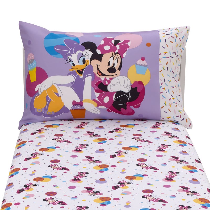 NoJo Disney Minnie Mouse Let's Party Pink, Lavender, and White Balloons, Cupcakes, and Confetti 2 Piece Toddler Sheet Set - Fitted Bottom Sheet and Reversible Pillowcase - Image 5