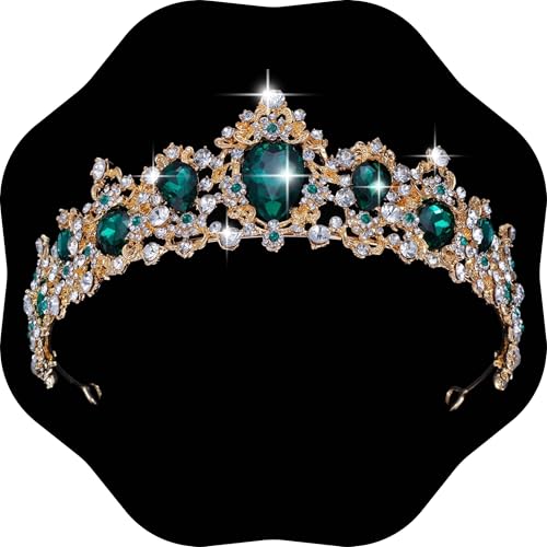 Kamirola Baroque Queen Crown,Rhinestone Wedding Bridal Crown and Tiaras Crystal Headband For St. Patrick's Day Birthday Prom Pageant Party halloween Chrismas (TR05) (Green05) - Image 1