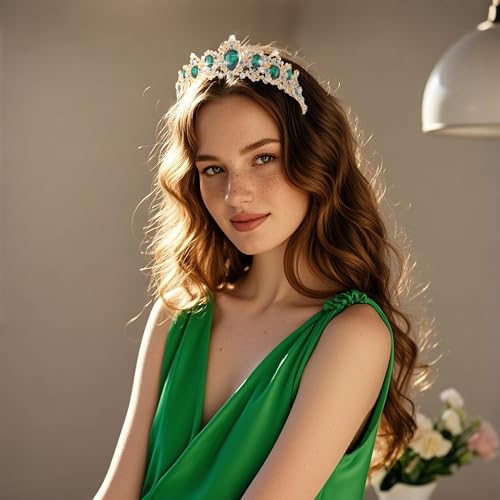 Kamirola Baroque Queen Crown,Rhinestone Wedding Bridal Crown and Tiaras Crystal Headband For St. Patrick's Day Birthday Prom Pageant Party halloween Chrismas (TR05) (Green05) - Image 3