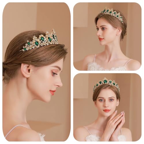 Kamirola Baroque Queen Crown,Rhinestone Wedding Bridal Crown and Tiaras Crystal Headband For St. Patrick's Day Birthday Prom Pageant Party halloween Chrismas (TR05) (Green05) - Image 5