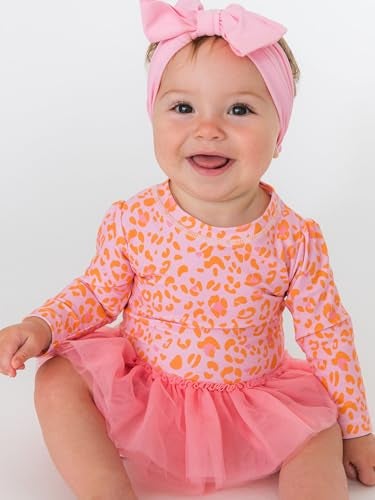 RuffleButts Baby Girls UPF 50+ Sun Protection Tulle Skirted Long Sleeve One Piece Rash Guard Swimsuit - Pink Leopard, 18-24m - Image 2