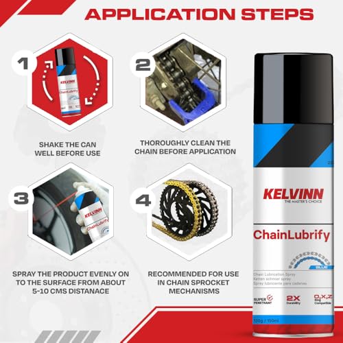 KELVINN Bike Chain Lube 150ml, Motorcycle Chain Lubricant Oil for Smooth Ride, Anti Rust Corrosion Protection, No Sling Formula, Noise Reduction Wear Protection for All Bikes O Ring X Ring Chains - Image 2