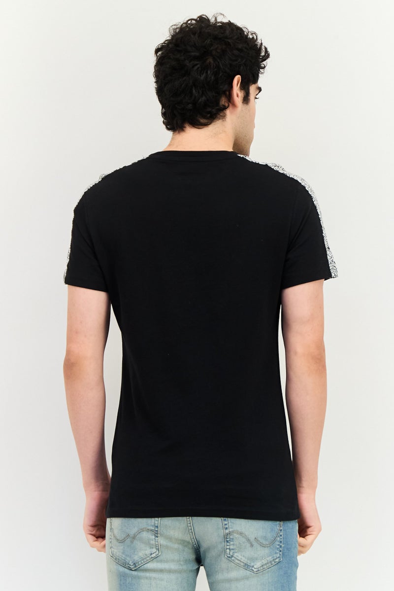 Men Crew Neck Short Sleeve Graphic Print T-Shirts, Black