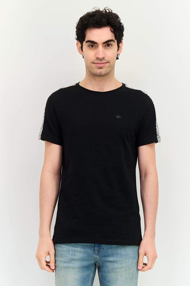 Men Crew Neck Short Sleeve Graphic Print T-Shirts, Black