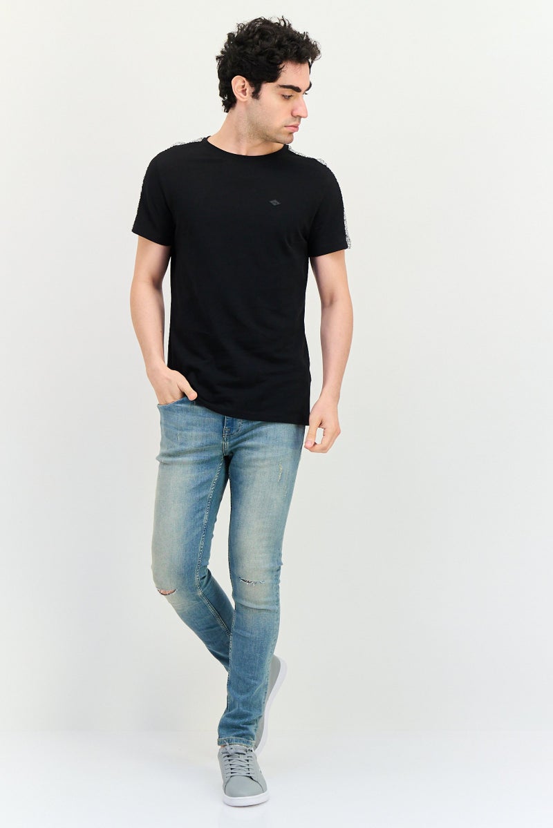 Men Crew Neck Short Sleeve Graphic Print T-Shirts, Black