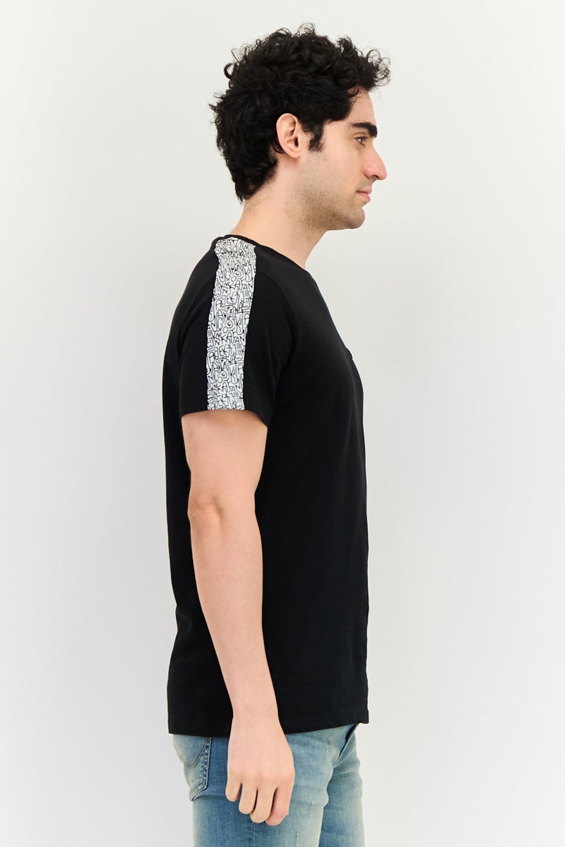 Men Crew Neck Short Sleeve Graphic Print T-Shirts, Black