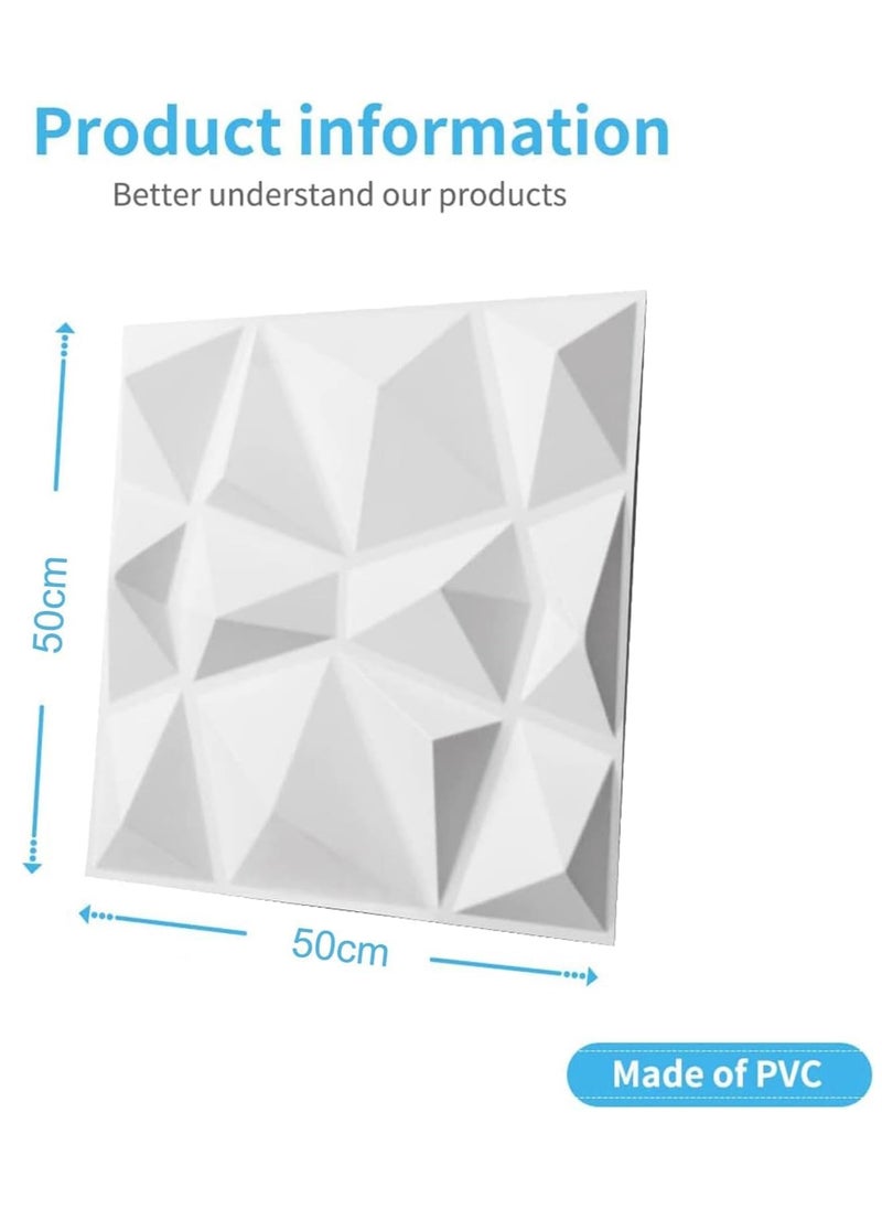 Roman Gifts - 12 pieces Elegent 3D Wall Panels Style 3D Diamond Textured Wall Decor Tiles PVC Waterfroof Wallpaper 50x50cm - Image 1