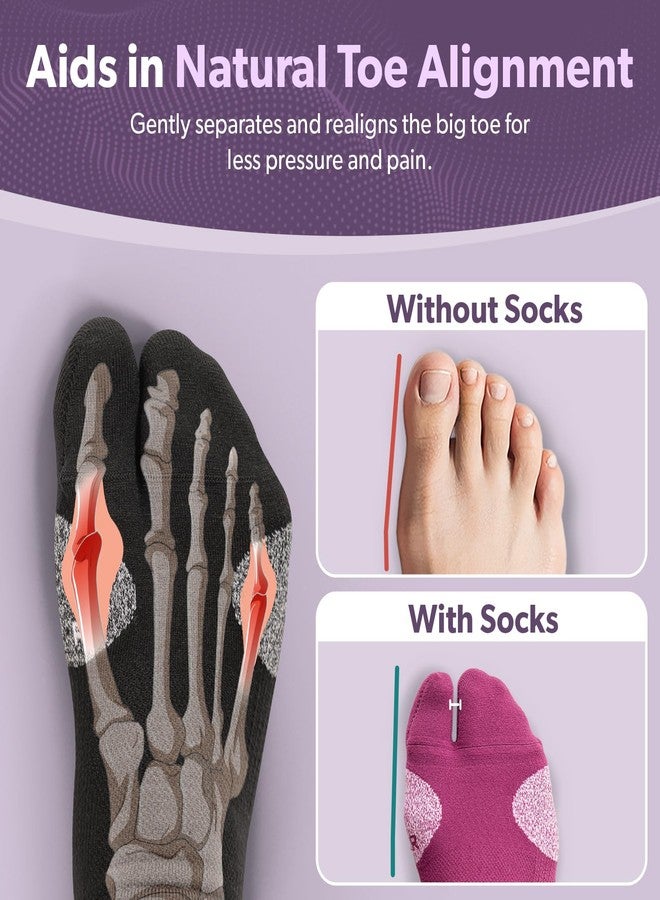 BraceAbility Bunion Relief Socks - Split-Toe Bunion Socks for Women and Men with Arch Support, Big Toe Separator, Hallux Valgus and Bunionette Relief, Left and Right Fit (1 Pair, M - Black) - Image 5