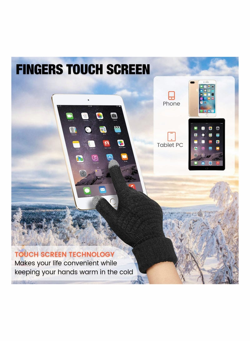 Excefore 4 Pairs Women's Winter Touch Screen Gloves Warm Fleece Lined Knit Gloves Elastic Cuff Winter Texting Gloves - Image 3