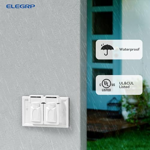 ELEGRP Horizontal Outdoor Cover for Duplex Receptacles, 2-Hole Weatherproof Wall Plate, Outdoor Electrical Outlet Cover, Standard Size 1-Gang 4.55” x 3.02”, Thermoplastic, 1 Pack, White - Image 3