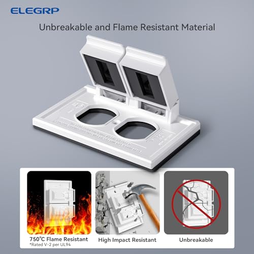 ELEGRP Horizontal Outdoor Cover for Duplex Receptacles, 2-Hole Weatherproof Wall Plate, Outdoor Electrical Outlet Cover, Standard Size 1-Gang 4.55” x 3.02”, Thermoplastic, 1 Pack, White - Image 2