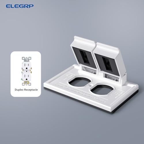 ELEGRP Horizontal Outdoor Cover for Duplex Receptacles, 2-Hole Weatherproof Wall Plate, Outdoor Electrical Outlet Cover, Standard Size 1-Gang 4.55” x 3.02”, Thermoplastic, 1 Pack, White - Image 4