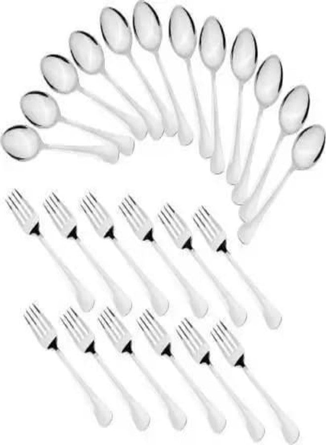 Walker’s Decor Stainless Steel Spoon Fork Cutlery Set Stainless Steel Cutlery Set (Pack of 24) Steel Table Spoon Set - Image 1