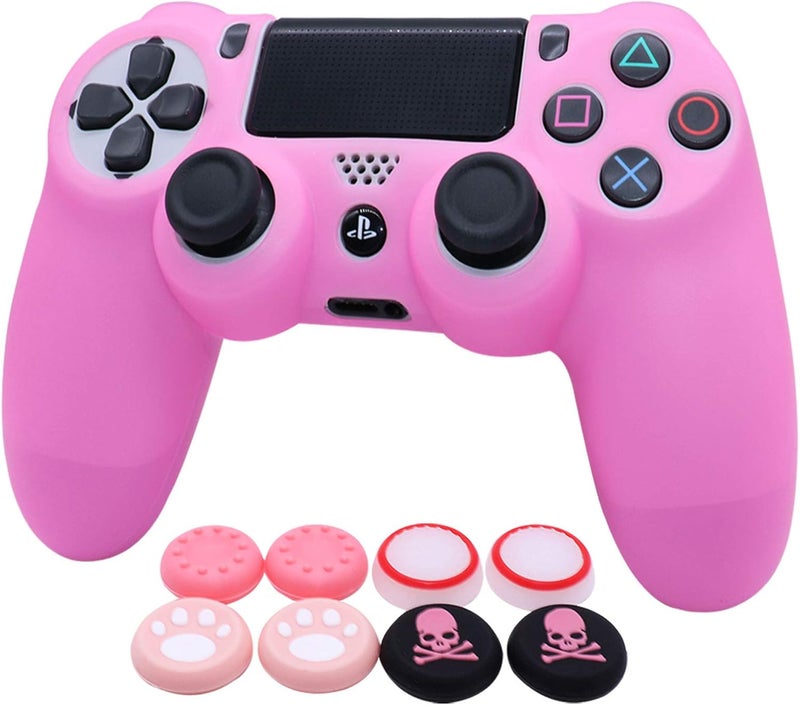 RALAN Silicone Controller Skin Protector for PS4 - Pro Thumb Grip x6, Skull Cap Grip x2 (Camouflage Pink+White Pink) - Image 1
