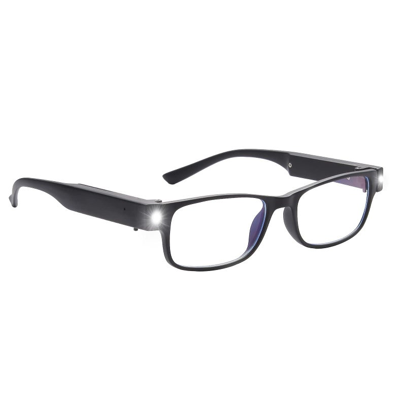 OKH LED Reading Glasses with Light Rechargeable Women Men Anti Blue Light Reader Eyeglasses (Rectangle Black, 2.0X) - Image 1