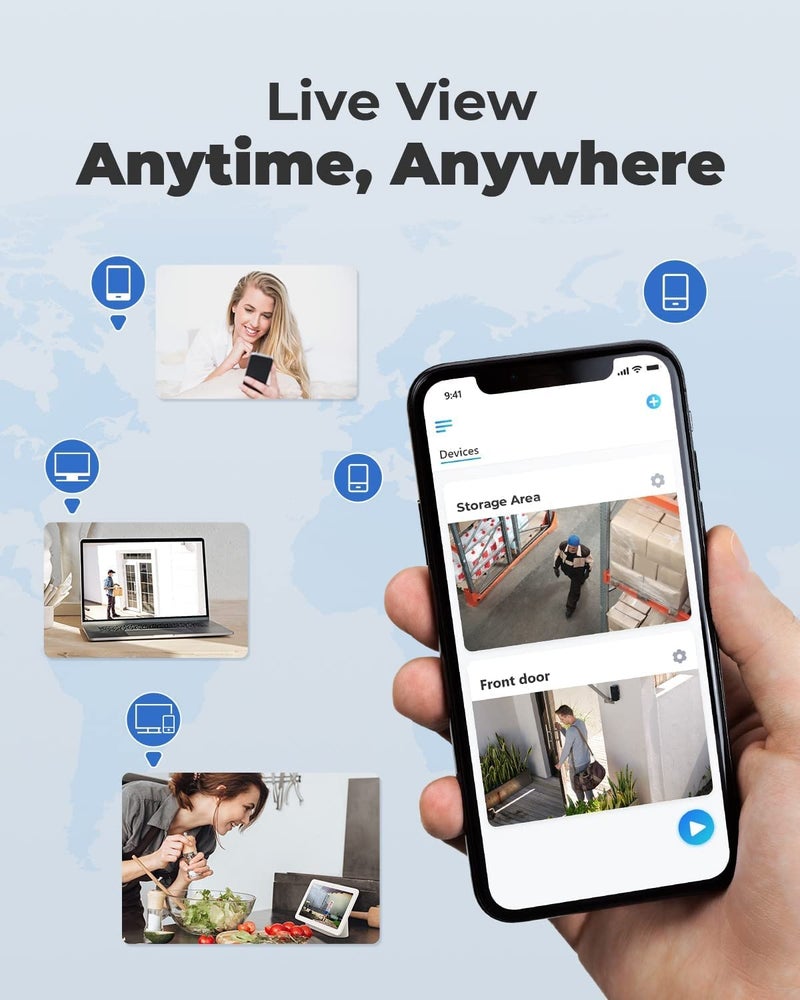 PRAMA مجموعة كاميرات CCTV بدقة 2 ميجابكسل عالية الوضوح مع DVR 8 قنوات 4 كاميرات خارجية 2 داخلية 1 تيرابايت HDD USEWELL WireSMPS والملحقات المطلوبة كشف الحركة باللون الأسود - Image 5