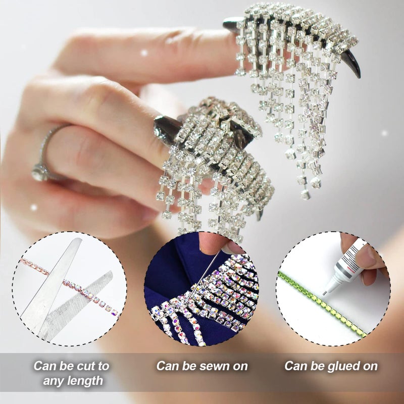 Dowarm 12 Yards 2MM Crystal Rhinestone Close Chain Trim, 12 Colors Rhinestone Chain for Sewing Crocs Shoes Clothes Cups, Craft Jewelry Wedding Bouquet DIY Decoration, SS6, 12 Colors - Image 4