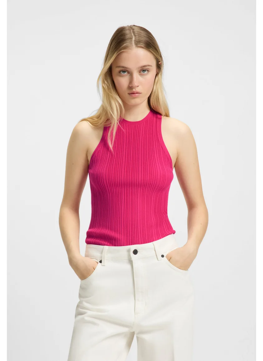 HUGO Sleeveless racer-back top in ribbed crepe fabric