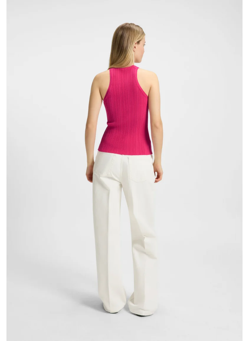 HUGO Sleeveless racer-back top in ribbed crepe fabric