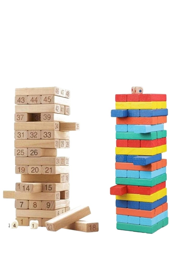 Set of 2 Colorful Wooden Building Blocks Pillow with Dice Challenge Blocks for Kids and Adults - Image 1