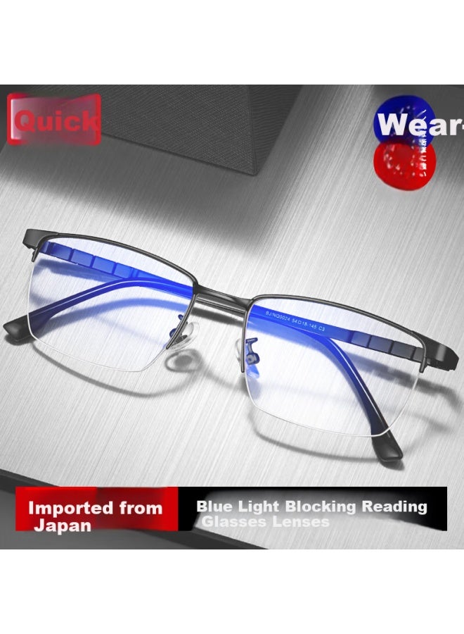 Buzz Anti-blue Light Hd Reading Gl For Men, Ultra-light Titanium Business Elderly Reading Gl Nq0024 Bright Black Frame +1.50 Magnification - Image 2