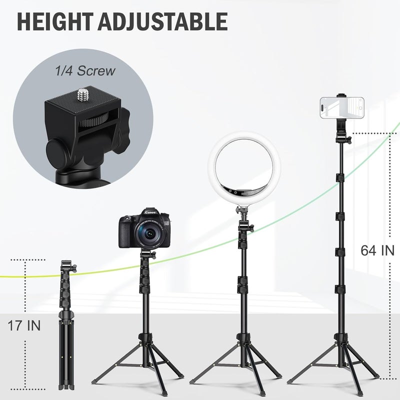 64 Inch Tripod Stand for Mobile Phone And Camera With Remote Control And Phone Holder Aluminum Alloy And Stainless Steel Compatible With iPhone Android And Cameras Black - Image 2