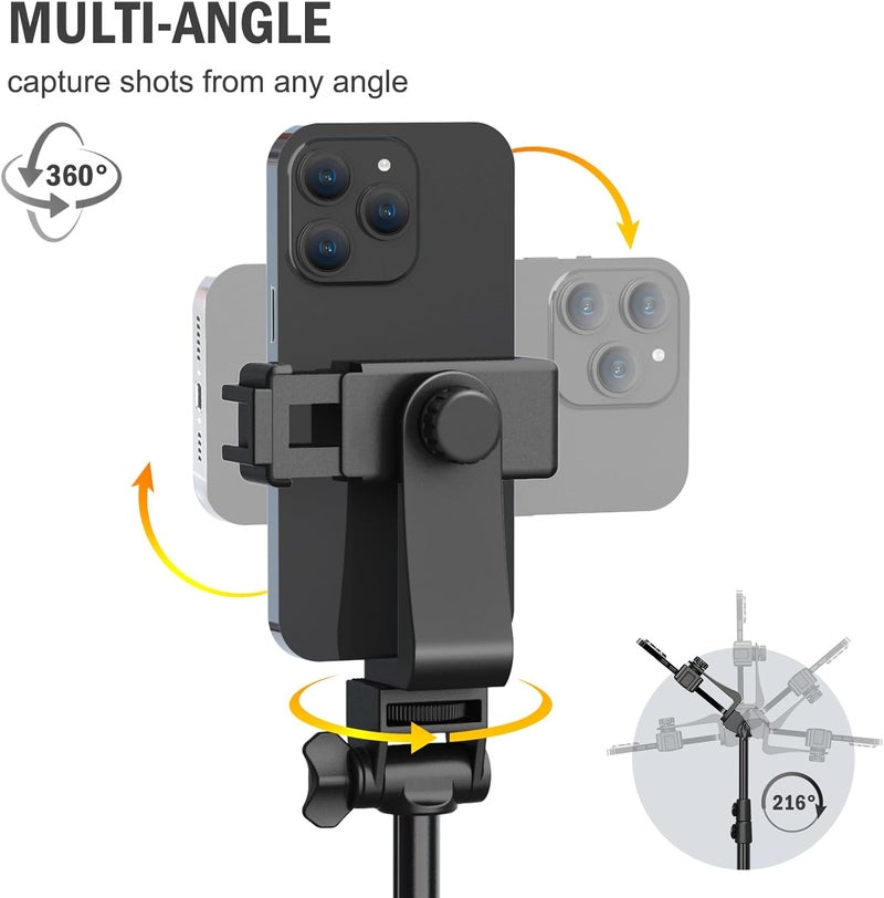 64 Inch Tripod Stand for Mobile Phone And Camera With Remote Control And Phone Holder Aluminum Alloy And Stainless Steel Compatible With iPhone Android And Cameras Black - Image 3