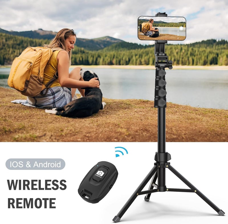64 Inch Tripod Stand for Mobile Phone And Camera With Remote Control And Phone Holder Aluminum Alloy And Stainless Steel Compatible With iPhone Android And Cameras Black - Image 4