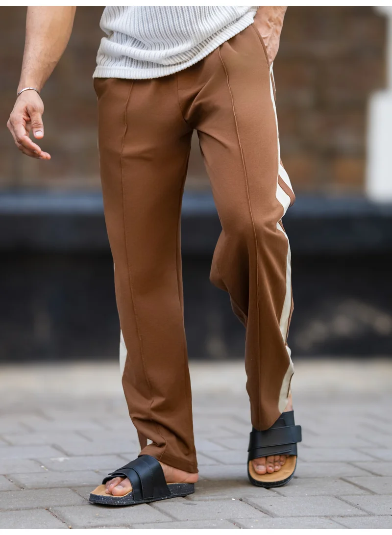 مانياك بنطلون رجالي مانياك قطن فضفاض بألوان متداخلة بني ونصف أبيض