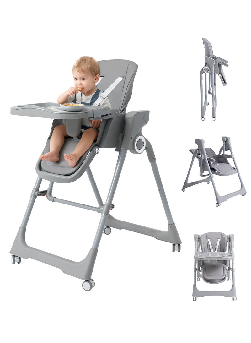 AL-WAHA AL-ZHABIA Premium Baby High Chair | Electric Swing & Bluetooth Music | 5-Level Adjustable Height · Foldable · Double Tray Design | 4-Position Reclining Backrest & 3-Stage Footrest | Safe Feeding Chair for Infants 6M–3Y | Gray - Image 1