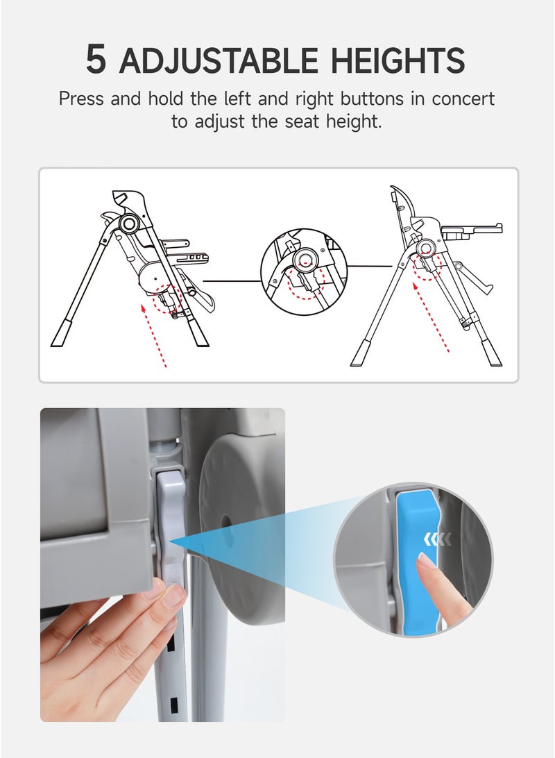 AL-WAHA AL-ZHABIA Premium Baby High Chair | Electric Swing & Bluetooth Music | 5-Level Adjustable Height · Foldable · Double Tray Design | 4-Position Reclining Backrest & 3-Stage Footrest | Safe Feeding Chair for Infants 6M–3Y | Gray - Image 2