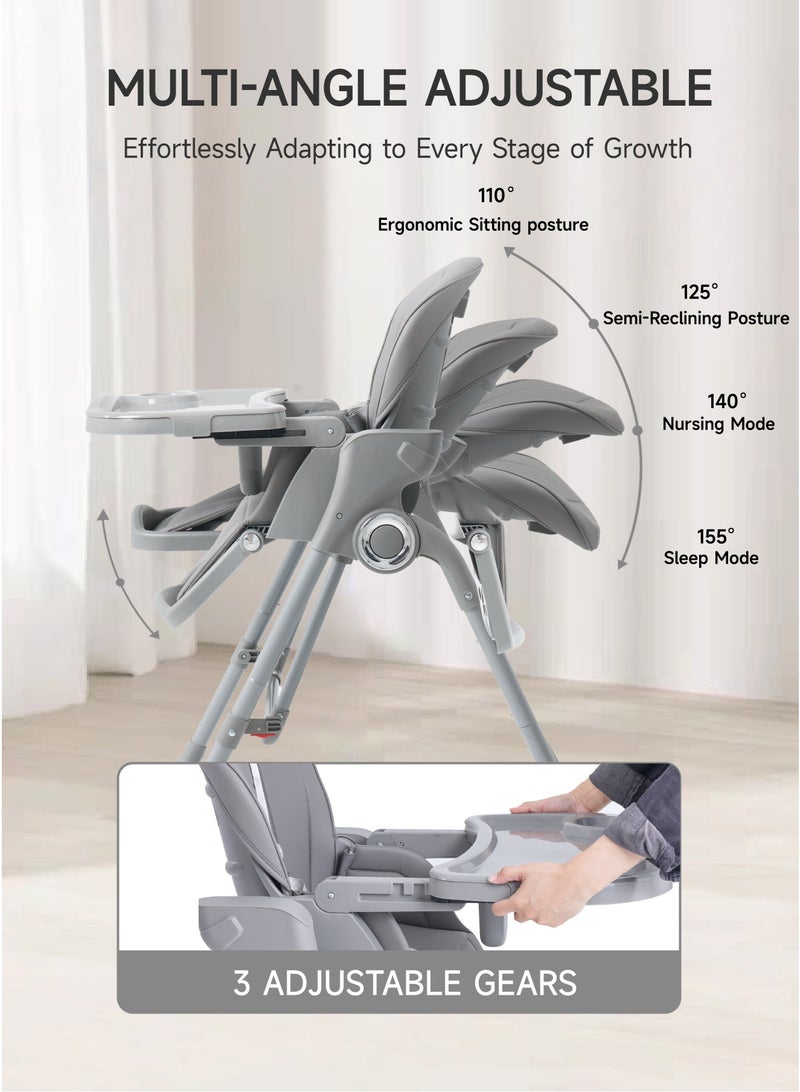 AL-WAHA AL-ZHABIA Premium Baby High Chair | Electric Swing & Bluetooth Music | 5-Level Adjustable Height · Foldable · Double Tray Design | 4-Position Reclining Backrest & 3-Stage Footrest | Safe Feeding Chair for Infants 6M–3Y | Gray - Image 3