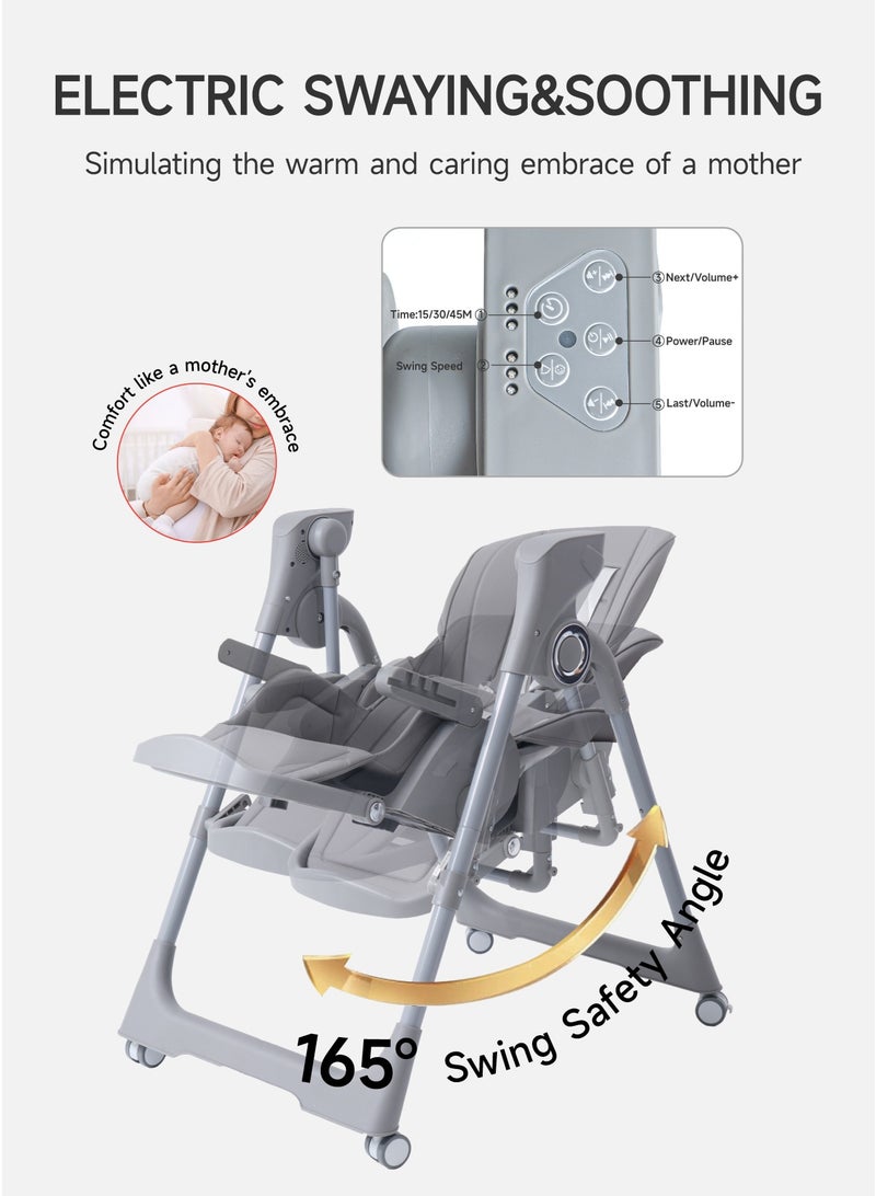 AL-WAHA AL-ZHABIA Premium Baby High Chair | Electric Swing & Bluetooth Music | 5-Level Adjustable Height · Foldable · Double Tray Design | 4-Position Reclining Backrest & 3-Stage Footrest | Safe Feeding Chair for Infants 6M–3Y | Gray - Image 4