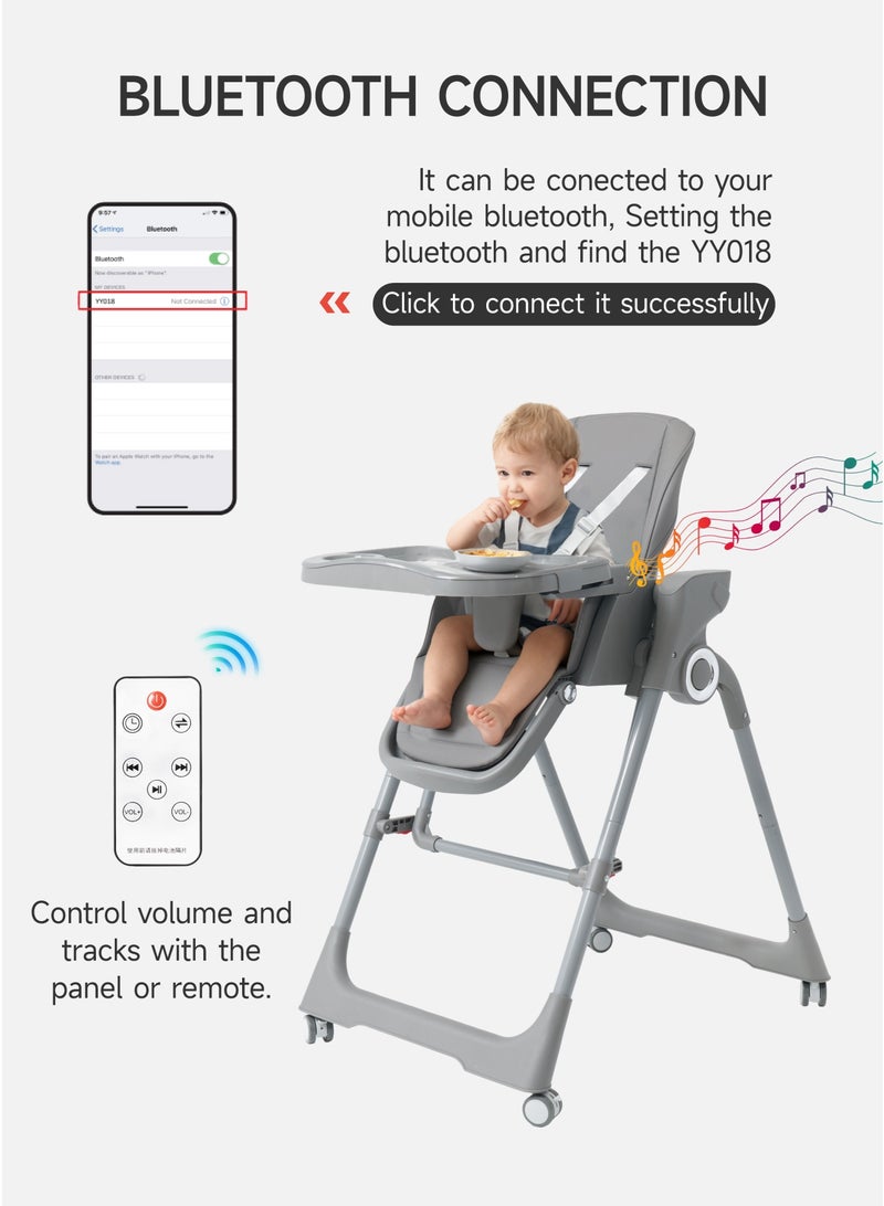 AL-WAHA AL-ZHABIA Premium Baby High Chair | Electric Swing & Bluetooth Music | 5-Level Adjustable Height · Foldable · Double Tray Design | 4-Position Reclining Backrest & 3-Stage Footrest | Safe Feeding Chair for Infants 6M–3Y | Gray - Image 5