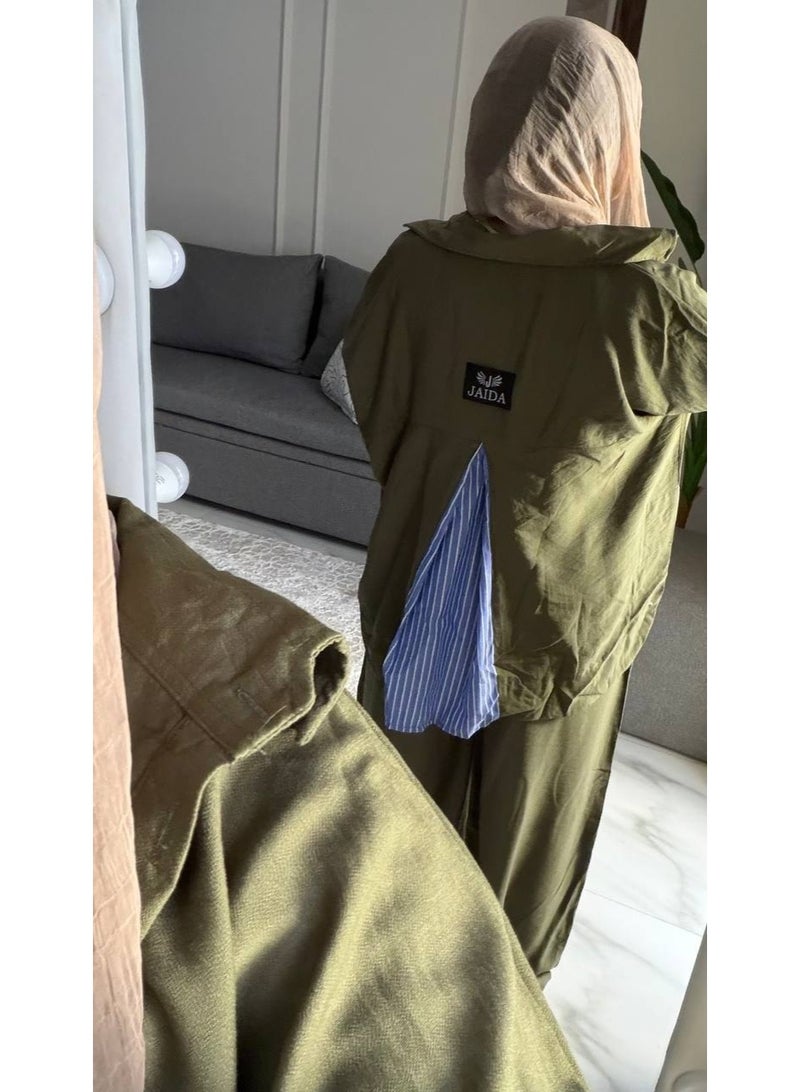 Women's Two-Piece Striped Casual Set, Layered Shirt with a Modern Design, Imported Treated Linen Fabric, Comfortable for Outings, University, and Travel, One Size Fits Up to 85 kg, Code 4078 - Image 5