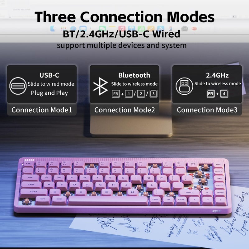 nuphy Node75 Wireless Mechanical Keyboard, 75% Hot Swappable Custom Low Profile Keyboard, 84 Keys Computer Gaming Keyboards, Supports Touch Gestures, PBT Keycaps, RGB Backlit, Bluetooth/2.4GHz/USB-C - Image 3