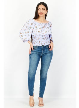 1 State Women Boat Neck Floral Tops, Lavender  - Image 4